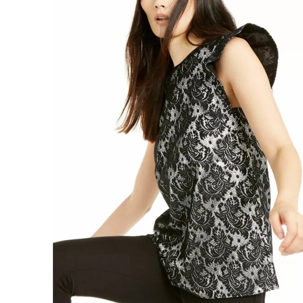 Michael Kors Metallic Lace Flounce-Sleeve Top Wnms - Picture 3 of 5